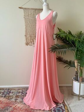 Halara Maxi Dress NWT Large Pink Slit U Neck Athleisure Summer Breezy Vacation